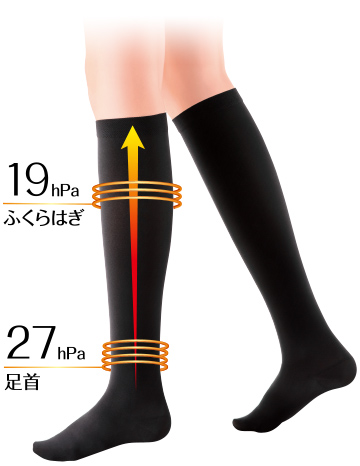 ふくらはぎ19hPa/足首27hPa